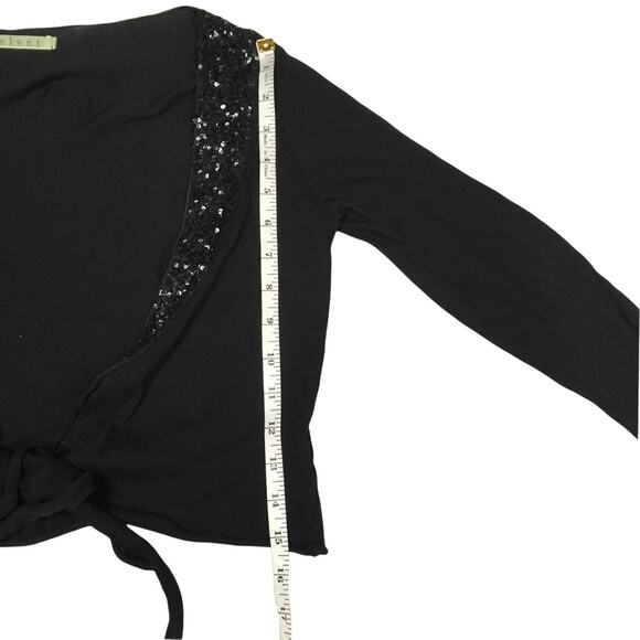 Velvet by Graham & Spencer Wrap Top Black Sequin V-Neck Long‎ Sleeve Women's M - Picture 6 of 9